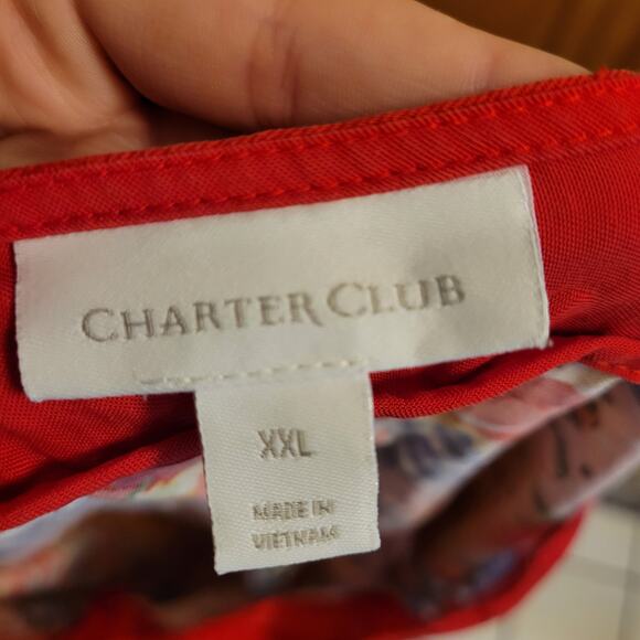 Floral Batwing Kaftan Blouse Red Trim Waist Tie Charter Club XXL 2X - Picture 9 of 9